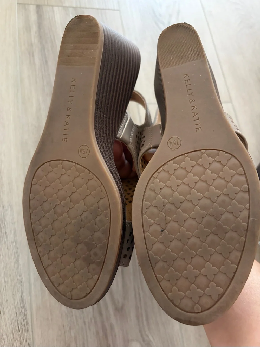 Kelly & Katie Taupe Perforated Slingback Wedge Sandals